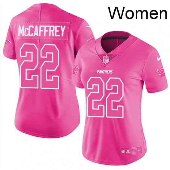 Womens Nike Carolina Panthers 22 Christian McCaffrey Limited Pink Rush Fashion NFL Jersey